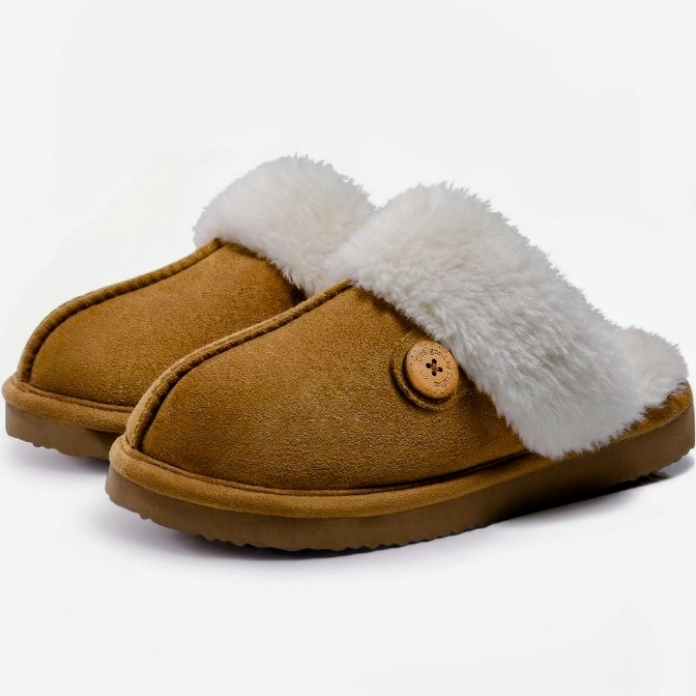 YNS Generic Tan Slippers with White Fur Trim